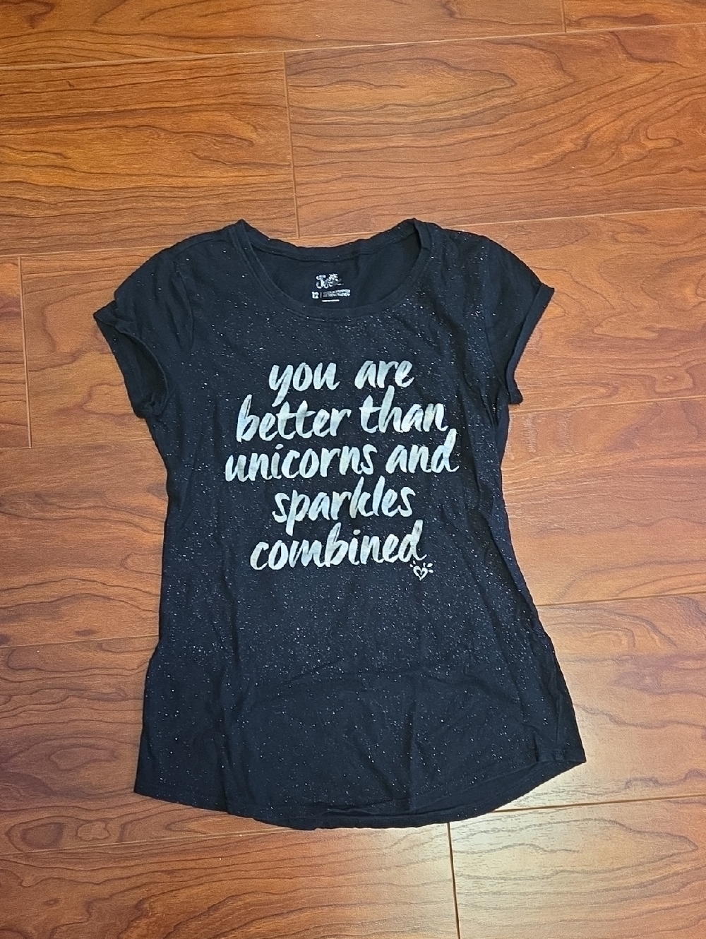 Justice Black Short-Sleeve Graphic Tee with Silver Script